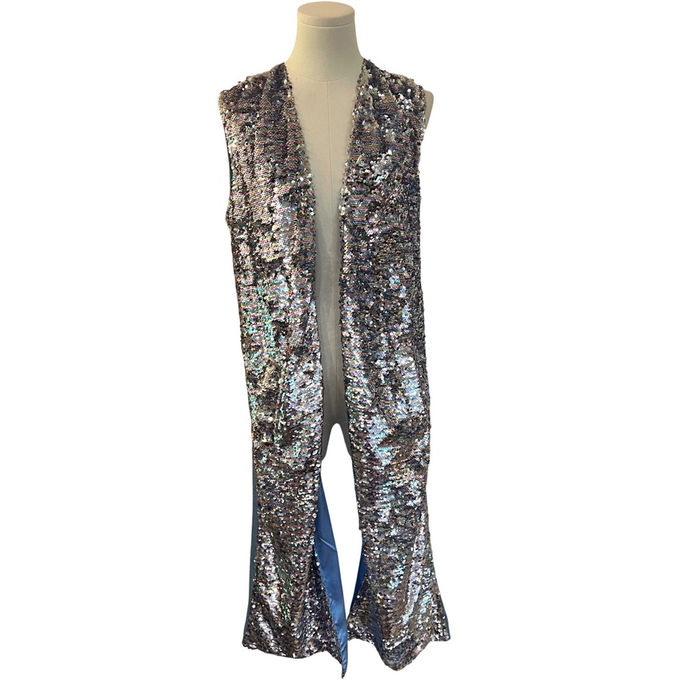 Vintage Betsey Johnson Rare 90s Archival Iridescent Sequin Duster‎ Vest Maxi M - Picture 3 of 10